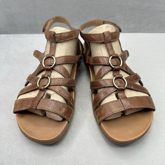 Womens 6.5-7 / EU 37 Dansko Jolene Gladiator Sandals Tan Glazed Leather Strappy - Picture 2 of 8